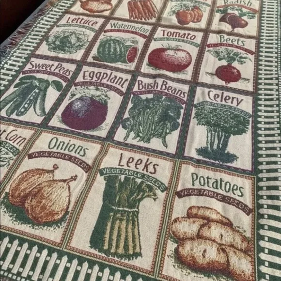Vegetable Seeds Veggie Fringed Throw Blanket Tapestry Garden 66